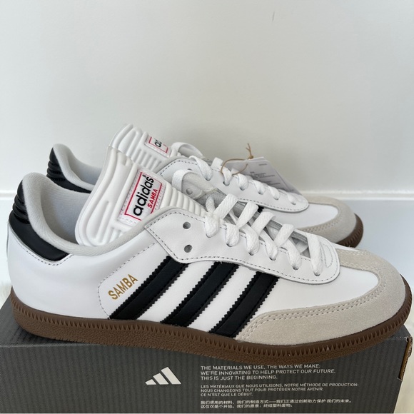 Adidas Samba Classic Leather Sneakers White Light Brown Soles New in Box - Picture 4 of 5